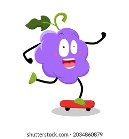cute grape character skateboarding illustration