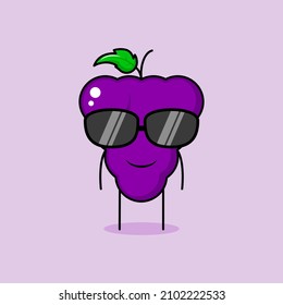 cute grape character with smile expression and black eyeglasses. green and purple. suitable for emoticon, logo, mascot or sticker