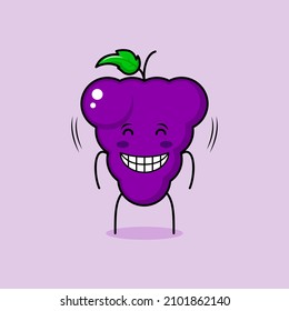 cute grape character with smile and happy expression, close eyes and smiling. green and purple. suitable for emoticon, logo, mascot and icon