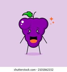 cute grape character with smile and happy expression, mouth open and sparkling eyes. green and purple. suitable for emoticon, logo, mascot and icon
