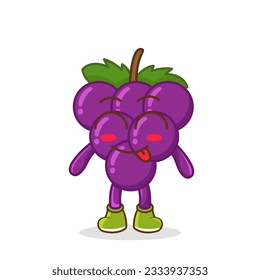 Cute grape character is teasing and sticking out his tongue. eyes closed tongue out emoji