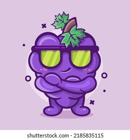 cute grape fruit character mascot with cool expression isolated cartoon in flat style design 