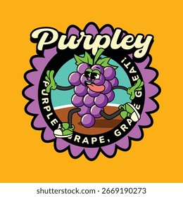 Cute grape Fruit retro character illustration