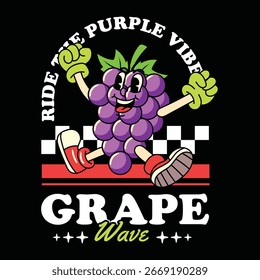 Cute grape Fruit retro character illustration