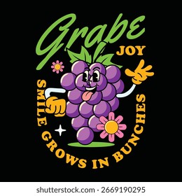 Cute grape Fruit retro character illustration
