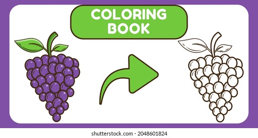 Cute grape hand drawn cartoon doodle coloring book for kids