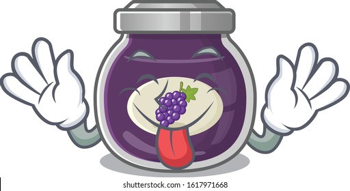 Cute grape jam cartoon mascot style with Tongue out