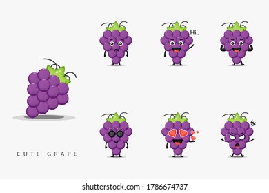 Cute grape mascot design set