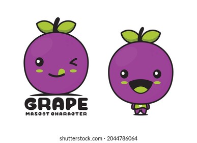 mascota de uva linda, ilustración de vector de fruta, adecuada para logotipos, etiquetas de embalaje, pegatinas, etc.