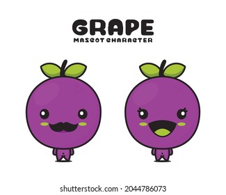 mascota de uva linda, ilustración del vector de la fruta, aislada en fondo blanco