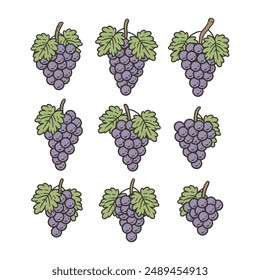 Lindas uvas fruta dibujos animados Doodle estilo ilustración