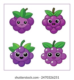 Cute grapes fruit sticker, vector illustration.