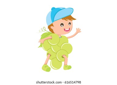 Cute Grapes. Vector Illustration. Isolated On White Background.