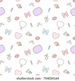 Cute graphic about beauty and girl seamless pattern on white background.