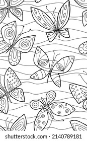 Cute graphic butterflies. Coloring book. seamless pattern. Vector illustration.