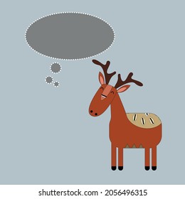 Cute graphic cartoon deer with message  on gray isolated background. greeting card illustration.