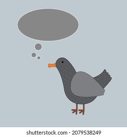 Pato gráfico lindo de dibujos animados con mensaje sobre fondo aislado gris. ilustración de tarjeta de felicitación.