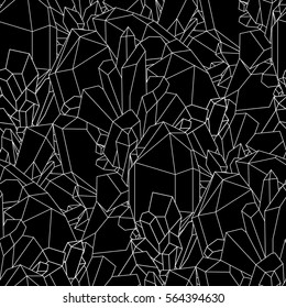 Cute graphic crystals drawn in line art style. Vector seamless pattern
