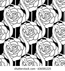 Cute graphic flamingo in the side view. Pretty exotic birds. Vector seamless pattern