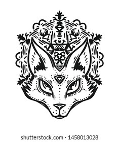 Cute graphic fox face. Good element for printing or tattoo ideas.