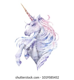 Cute graphic low poly unicorn in pastel colors. Vector fantasy art