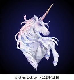 Cute graphic low poly unicorn in pastel colors. Vector fantasy art