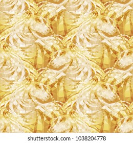 Cute graphic low poly unicorn in golden colors. Vector fantasy seamless pattern