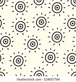 Cute graphic seamless pattern with sun. Line background.