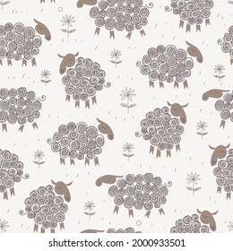 Cute graphic sheep. Seamless pattern. Vector illustration.
