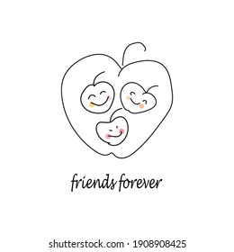 Diseño gráfico con manzana y símbolo cardíaco. Camiseta, té, ropa, ropa para niños, logo, mascota linda. 