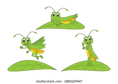 cute grasshopper animal cartoon, simple vector illustration