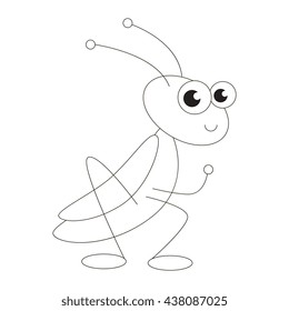 Cute grasshopper to be colored. Coloring book to educate kids. Learn colors. Visual educational game. Easy kid gaming and primary education. Simple level of difficulty. Coloring pages.