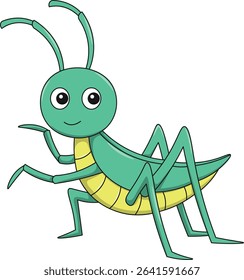 Cute grasshopper cartoon. Flat vector illustration. Wild life animals. Cute animal on white background