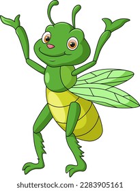 Cute grasshopper cartoon on white background