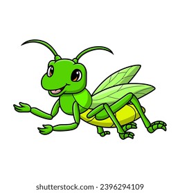 Cute grasshopper cartoon on white background