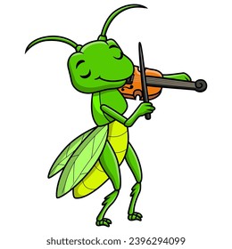 Cute grasshopper cartoon playing violin