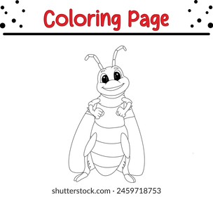 cute grasshopper coloring page for kids. Black and white illustration for coloring book