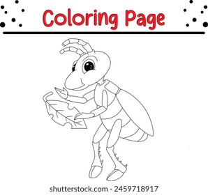 cute grasshopper coloring page for kids. Black and white illustration for coloring book