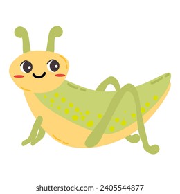 Cute grasshopper icon - cartoon baby animal character. Suitable for card, poster, social network stiker, badge. 