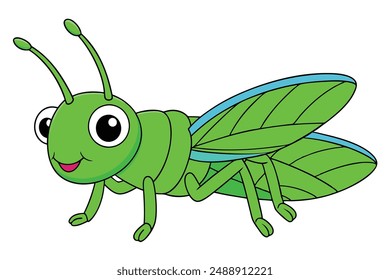 Cute Grasshopper Vector Illustration - Cartoon Line Art Clipart Design