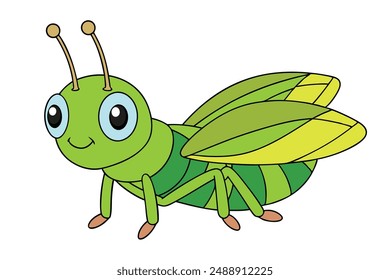 Cute Grasshopper Vector Illustration - Cartoon Line Art Clipart Design