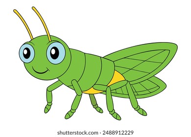 Cute Grasshopper Vector Illustration - Cartoon Line Art Clipart Design