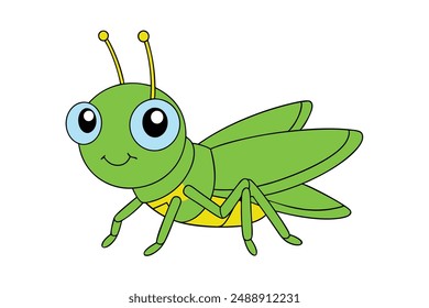 Cute Grasshopper Vector Illustration - Cartoon Line Art Clipart Design