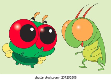 Cute grasshoppers, flies, insects