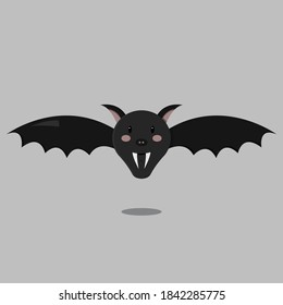 Cute Gray Bat Flying at Midnight on Halloween Day Vector Design