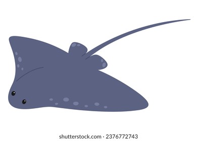 Cute gray blue stingray swimming. Sea and ocean animal. Underwater life. Childish character. Vector flat illustration isolated on white background