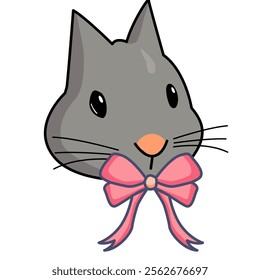 Cute Gray Bunny Illustration with Bow