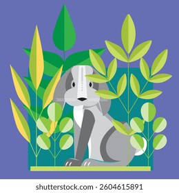 cute gray bunny rabbit in plants