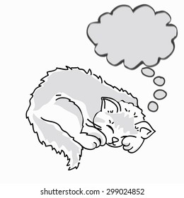 Cute Gray Cartoon Cat Sleep Happy Stock Vector (Royalty Free) 299024852 ...