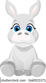 
Cute gray cartoon donkey with blue eyes and a gentle smile illustration